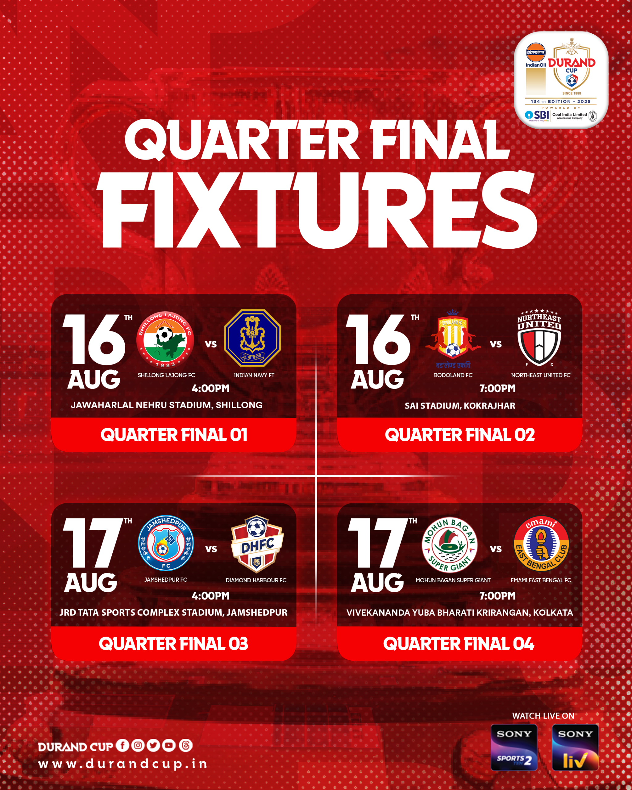 Quarterfinal Line-ups Announced