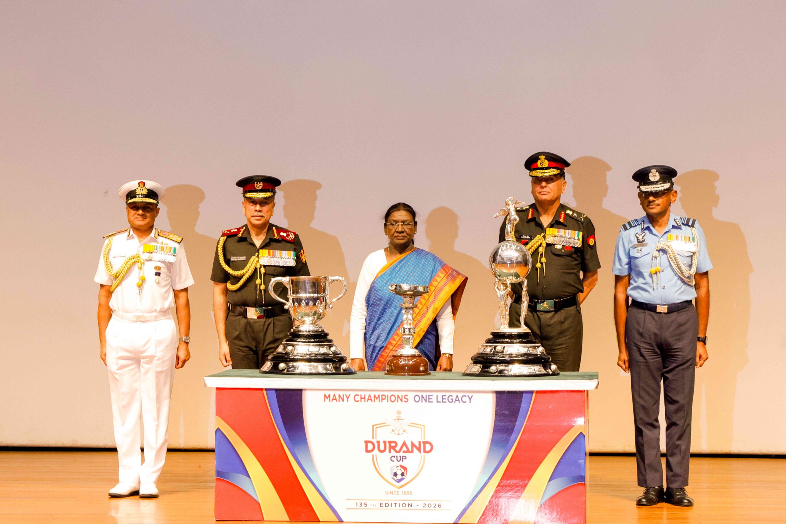 Hon’ble President of India Smt. Droupadi Murmu unveils coveted Durand Cup trophies during Trophy Unveiling and Flag Off Ceremony for 135th IndianOil Durand Cup